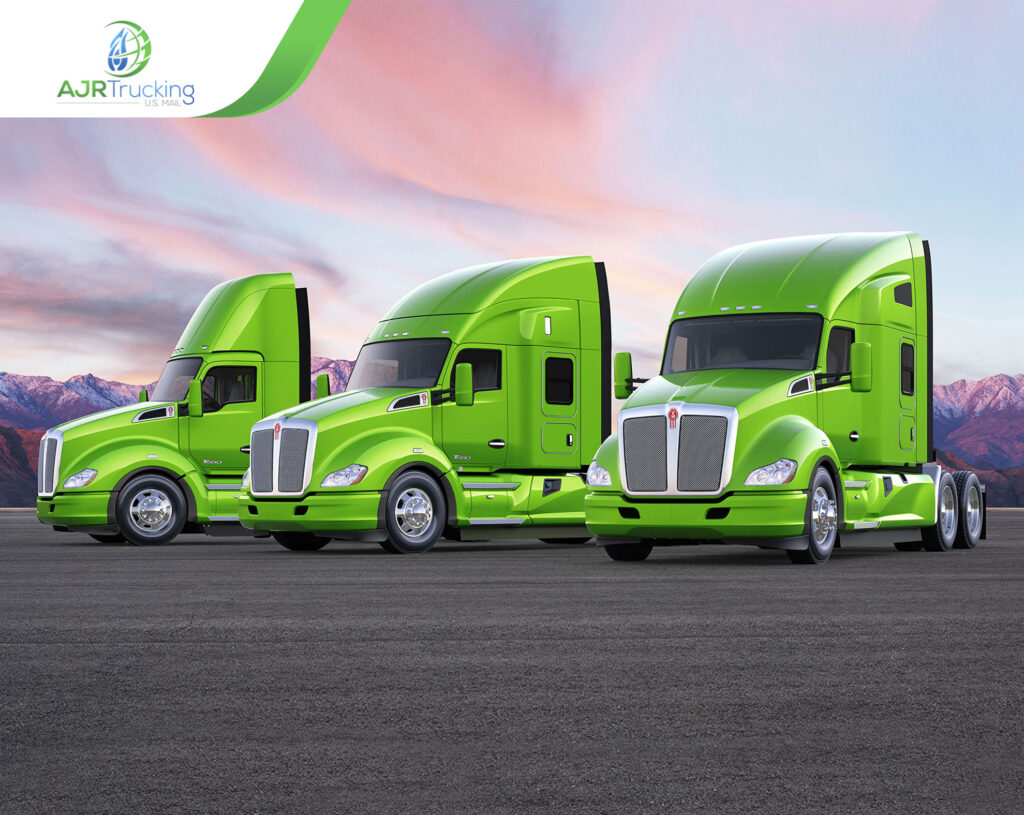 three green trucks